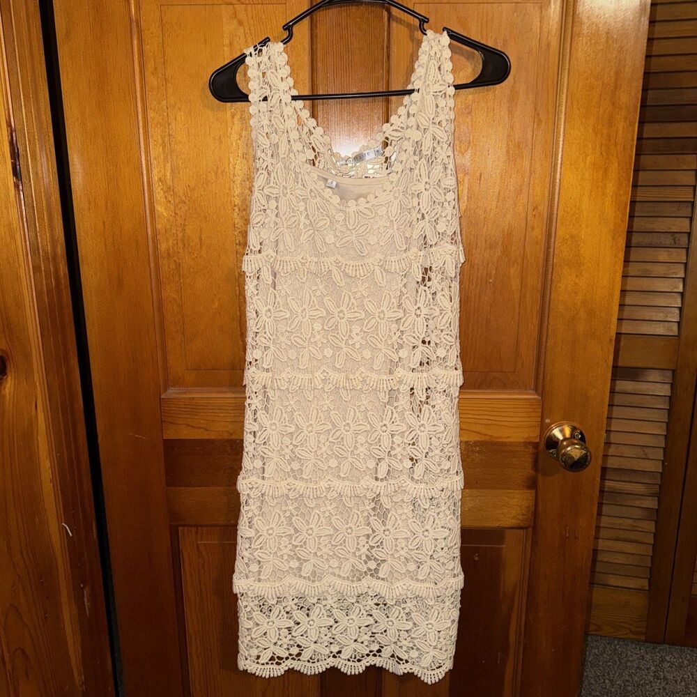 Solitaire Crochet Shift Dress Slip Liner Womens S Cottage Core Cream Boho Daisy